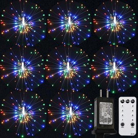 Dreamworth 8 Pcs Total 800 LED Firework Copper Wire Lights, 8 Modes Fairy Twinkle Lights Plug in String Lights 1M/3.3FT Spacing Starburst Lights with Sagging Wire and Remote Control(Colorful)