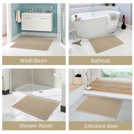 Non-Slip Bath Mat for Bathroom Floor – Absorbent, Quick Dry and Upgraded Bath Rug – Machine Washable Soft Bathroom Mat with Tassels – Non Slip Bathroom Rugs for Shower and Tub, 43x61cm, Brown