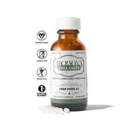 Jackson's Cell Salt #4 Ferr phos 6X (500 Pellet Bottle) – Certified Vegan, Lactose-Free Ferrum phosphoricum 6X