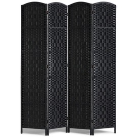 Happybuy 6-Panel Room Divider, Hand-Woven Folding Privacy Screen with Hinges, Portable Freestanding Partition Divider for Room Separation, Black, Stylish Privacy Solution for Home or Office