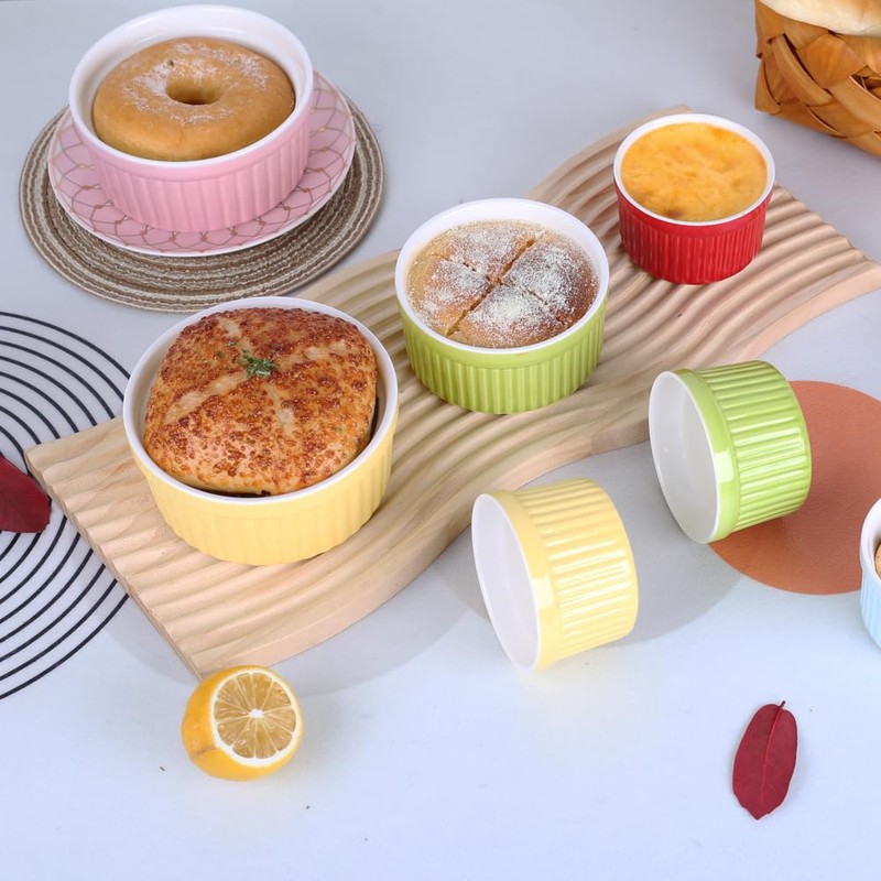YAZYLIFE Ramekins 4oz,Creme Brulee Ramekins and Souffle Dishes,Porcelain Oven Safe