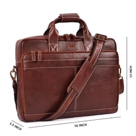 LEATHER VILLAGE 16" Leather Laptop Messenger Briefcase Bag for Men-Leather Satchel for Travel and Office Shoulder Bag-Red Brown