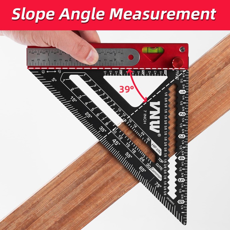 6-in-1 Carpenter Square 7 inch (1/8" Precision) Rafter Square Multi-Purpose