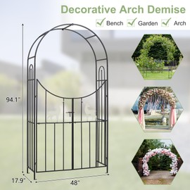 Kinsunny 7.8Ft Decorative Steel Garden Arch Arbor Trellis with Gate, Heavy-Duty Arbour Pergola for Climbing Plant Rose Vine,Outdoor Garden Archway for Wedding Bridal Party Ceremony