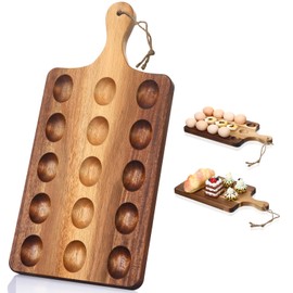 Gerrii Reversible Wooden Deviled Egg Platter Deviled Egg Tray Charcuterie Board Acacia Deviled Egg Holder Cutting Board Cheese Serving Tray (15 x 7 Inch, 15 Holes)