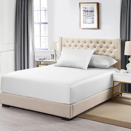 Made in USA- Low Profile Fitted Sheet Only (6-10 Inches) Pure Cotton 608 Thread Count, Full Size Bottom Bed Sheet, Solid White