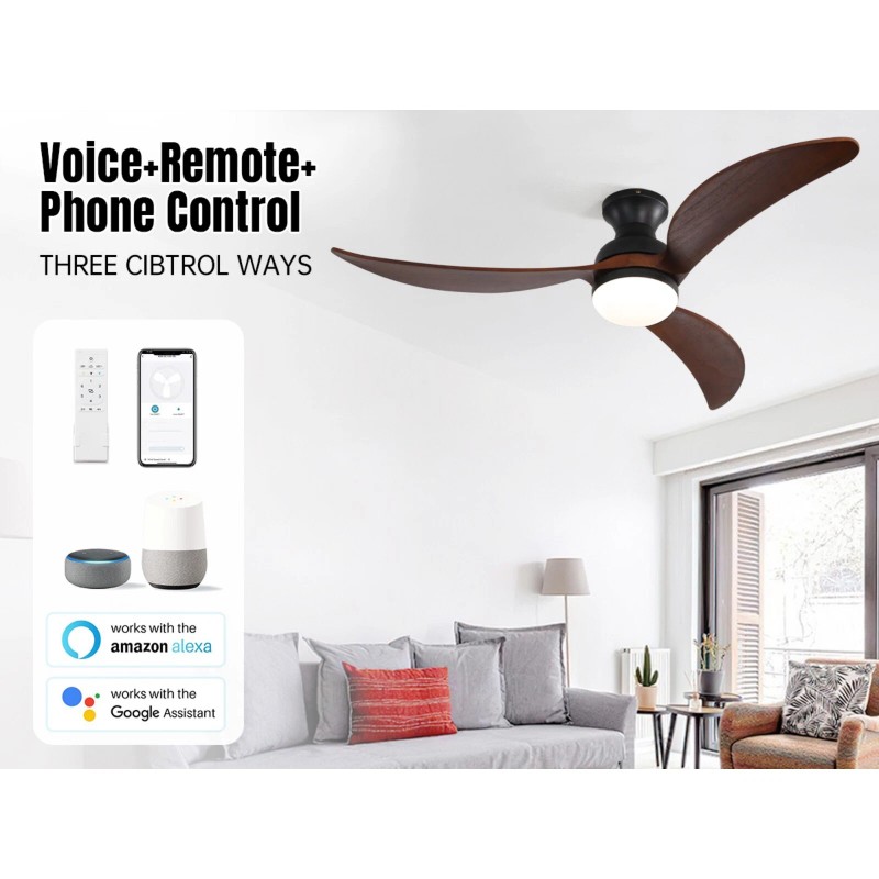 Sofucor Smart Solid Wood Ceiling Fan Phone/Voice/Re