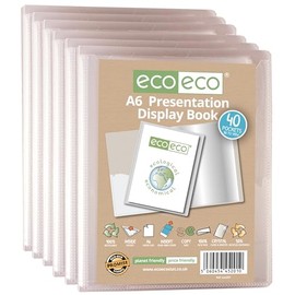 eco-eco A6 Size 50 Percent Recycled 40 Pocket Clear Presentation Display Book, Storage Case Portfolio Art Folder with Plastic Sleeves, Pack of 6 Folders, eco201x6