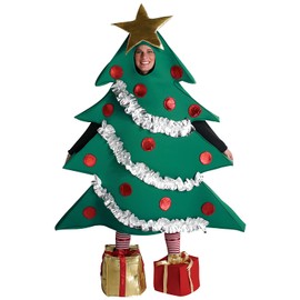 Niceyoeuk Adults Kids Christmas Tree Costume Cosplay Set Green Xmas Tree Shaped Stage Performance Costume+Gift Shaped Shoes Unisex Clothes Set (Green Adults, One Size)