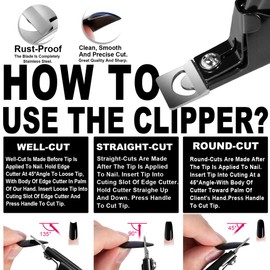 Black Premium Adjustable Stainless Steel Artificial Acrylic Fake False Nail Tip Clipper Cutter Trimmer Manicure Pedicure Sharp Blade Clip Tool For Salon Home Nail Art Beauty Design DIY