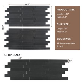12 Sheets Black Peel and Stick Backsplash, Brushed Metal Subway Linear Tile for Kitchen Fireplace