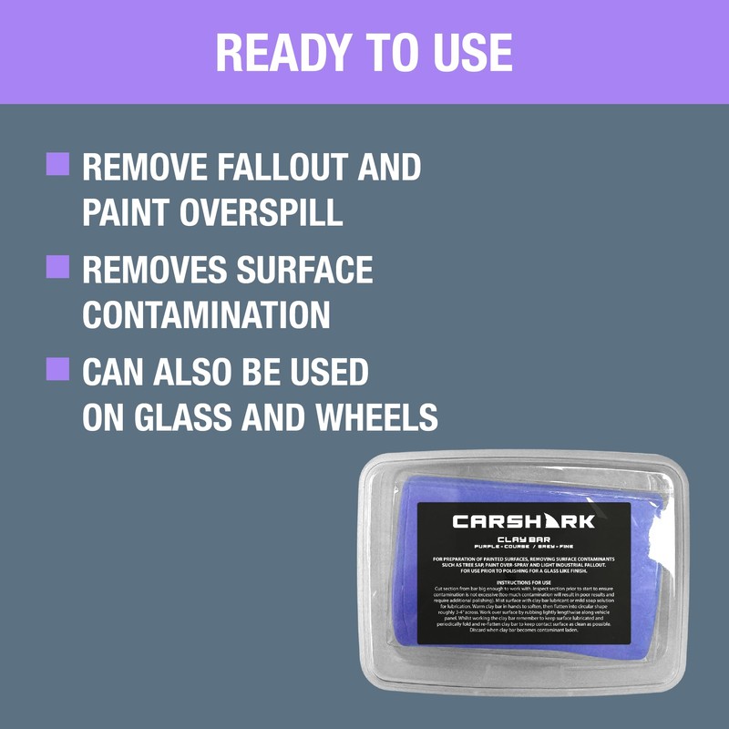 CARSHARK Purple Clay Bar, 200g, Detailing Clay, Removes Fallout, Paint