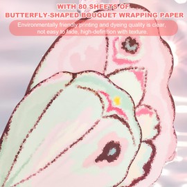346 PCS Wrapping Paper for Flower Bouquet Kit,80 Sheets Waterproof Butterfly Shape Flower Wrapping Paper,with Ribbons,Flower Pins,3D Butterflies and Cards for DIY Craft Gift Package Bouquet.