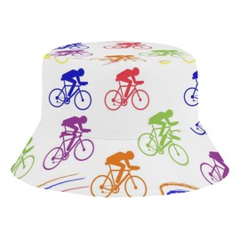 Cycling Sport Figures of Cyclist on Bicycle Healthy Lifestyle Concept Boys Girls Packable Fisherman's Hat Bucket hat, Unisex Sun Protection Wide Brim Fisherman Cap for Summer Outdoor Travel S
