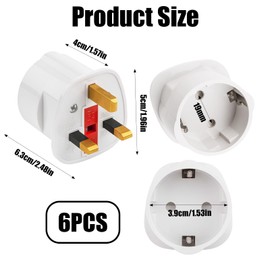 Europe to Uk Plug Adaptor 6 Pack Plug Travel Adapter 2 Pin to 3 Pin Type C G Adaptor for Electronic Devices for European Euro Germany France Italy Spain British Adapter White