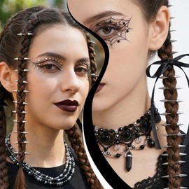 Nogeqi 20 Pcs Hair Spikes Goth Hair Clips for Women, Punk Spiked Emo Style Alt Hair-Accessories, Alternative Hairs Jewelry for Braids, Buns, Silver