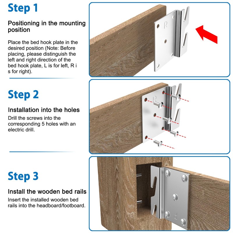 8 Pcs Heavy Duty Universal Wood Bed Rail Hook Plates