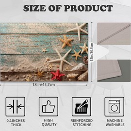 Beach Seashell Starfish Placemats Set of 6,Blue Wooden Heat Resistant Table Mats Washable Place Mats for Party Kitchen Farmhouse Home Dining Holiday Decor 12x18 Inch