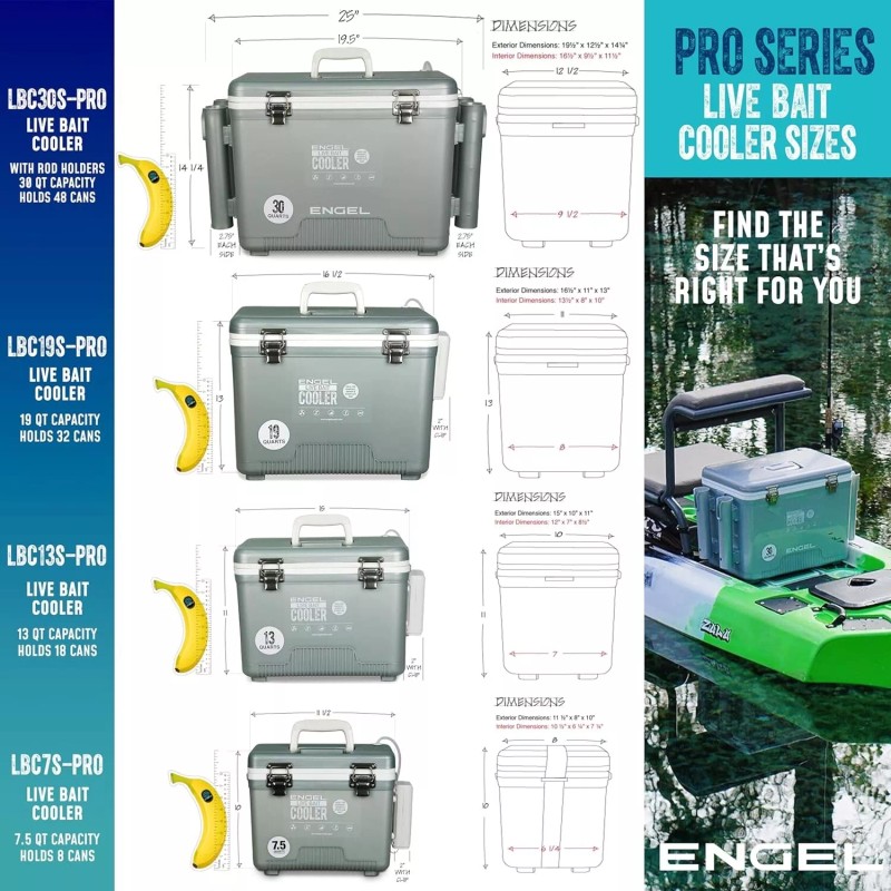 Engel 19QT Pro Live Bait Cooler with Rechargeable Aerator Silver