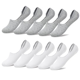 YouShow Sneaker Socks for Men and Women, 10 Pairs of Invisible Socks, Unisex, 5 x white + 5 x grey
