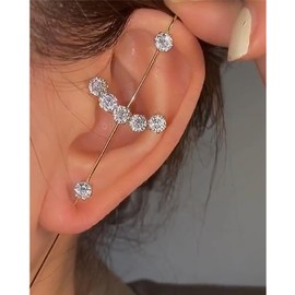 Hanfluenve 1Pcs Ear Crawler Earrings for Women Ear Cuff Earrings Helix Hook Earring Wrap Earring Pearl Rhinestone Lightning Bolt Pierced Clip Earrings Trendy Jewelry for Women (Style-3)