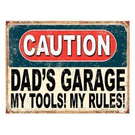 Shawprint Caution Dad's Garage My Tools! My Rules! Funny Metal Signs Home Pub Indoor & Outdoor Garden Bar Garage Vintage Wall Plaque Gift Retro (10” x 8”)