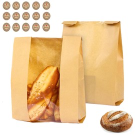 15 Pack Large Sourdough Bread Bags for Homemade Bread Gifting Bakery Bags with Window Loaves Paper Bread Bags for Baked Food Packaging Storage with Seal Stickers (11.8x8.2x3.5inch)