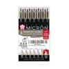 Sakura Pigma Micron-Set 7 Fineliners .005,01,02,03,05,08, Brush Made in Japan