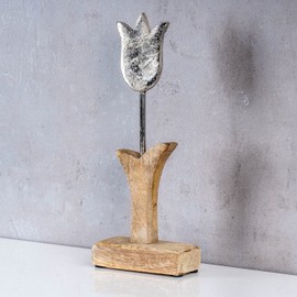 levandeo Tulip Stand Height 27 cm Mango Metal Wood Brown Silver Table Decoration Flower Spring Decoration Figure Home Decoration