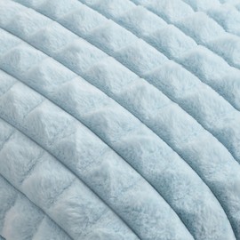 FUTEI Light Blue Decorative Throw Pillow Covers 18x18 Inch Set of 2,Square Cushion Case,Fluffy Faux Rabbit Fur Plaid & Soft Velvet Back,Modern Home Decor for Couch Bed