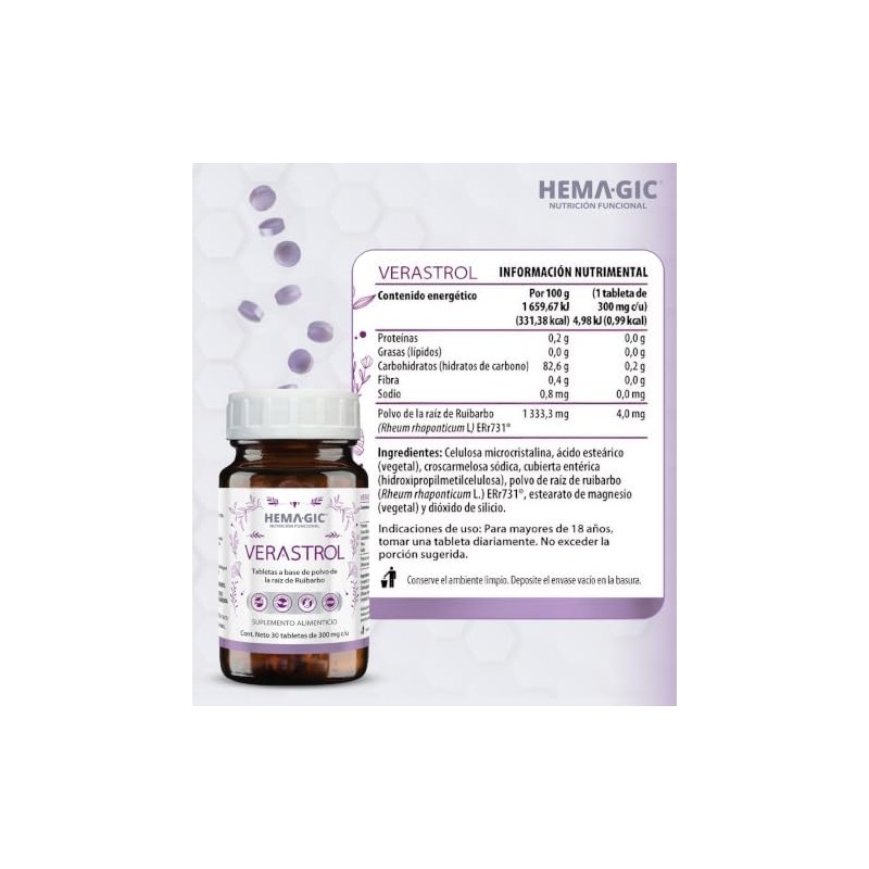 Antioxidante Natural Suplemento Mujer Madura Verastrol Extracto Err731 Ruibarbo Siberiano