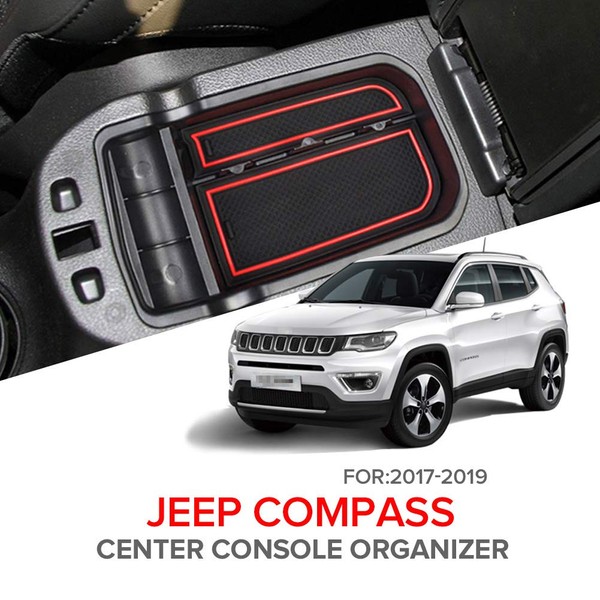 HOTSYSTEM Center Console Organizer Armrest Storage Glove Box Insert Tray,Coin Sunglasses Card Holder for Jeep Compass 2017-2019(Black,2-Year-Warranty)