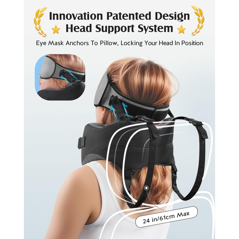 YFONG Travel Pillow for Long Flight Airplanes, Head Strap Combo