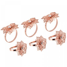 uxcell Metal Napkin Rings Set of 6, Alloy Hollow Out Flower Napkin Ring Holder Buckle for Dining Table Decorations Wedding Birthday Holiday Party, Rose Gold