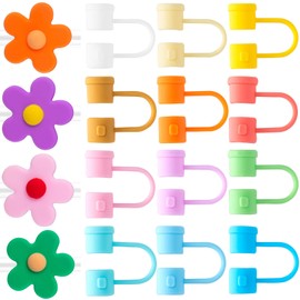 OIIKI 12Pcs Silicone Straw Cover for Cup & 8Pcs PVC Straw Decorative Accessories for Tumblers, 6-7.3 mm Straw Tips Cover for Tumbler Cup Cute Decoration
