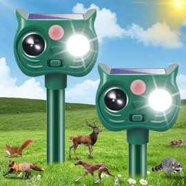 2 Pack Solar Animal Repellent Outdoor, Ultrasonic Cat Repeller Outdoor&Deer Repellent Device, Rabbit Squirrel Raccoon Repellent with Motion Sensor LED Lights for Garden Yard