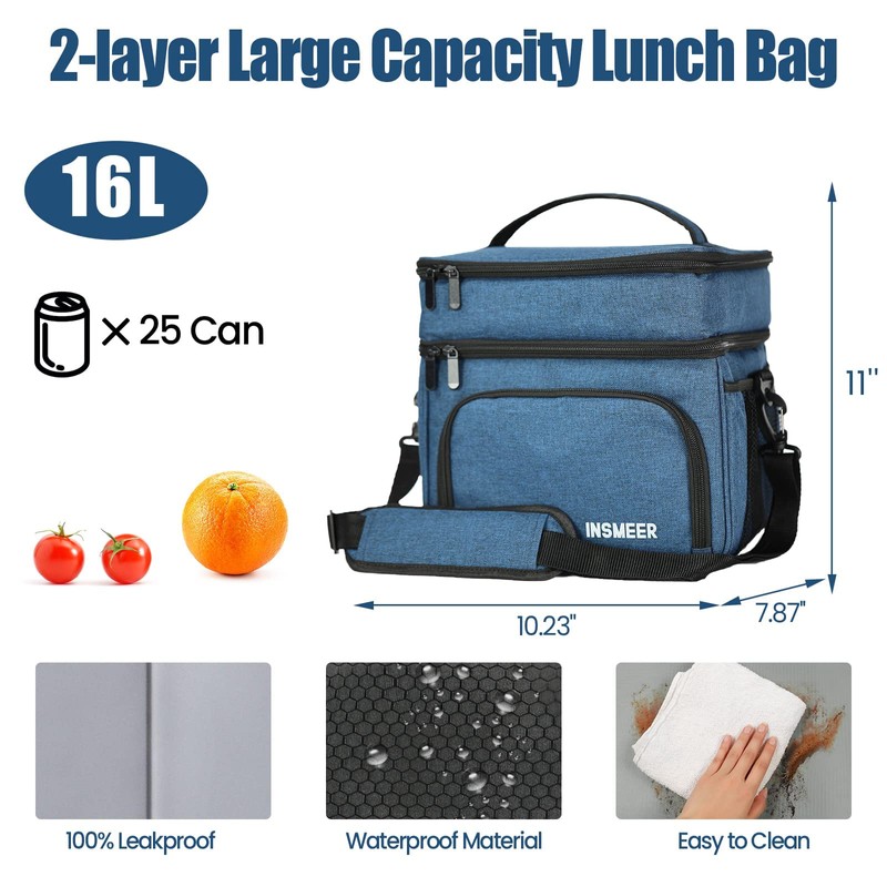 INSMEER 16L Lunch Bag, 2 Decks Lunch Box for Work