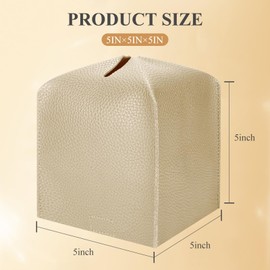 Tissue Box Cover Holder, Modern Square PU Leather Facial Tissue Box Holder, Decorative Tissue Cube Box Cover Organizer for Bathroom Tabletop Car Night Stands Office Desk, 5"x5"x5", Beige