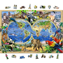 WOODEN.CITY Wooden Puzzle 1000 Pieces: Map of the Animal Kingdom by Howard Robinson - Perfect Partner Gifts or Gifts for Women - 51.9 x 37.5 cm - Hobby for Adults and Children