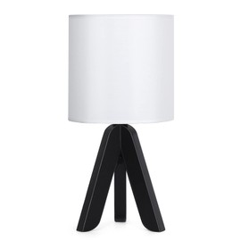 HAITRAL Wooden Tripod Table Lamp with Black Base, Small Table Lamp Bedsides Lamp with Linen Fabric Shade, Nightstand Lamp Cute Night Lamp for Bedroom,Kids Room,Nursery,Dorm