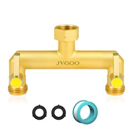 Jvgoo Garden Hose Splitter, Brass 2 Way Hose Splitter, 3/4" Water Hose Splitter 2 Way Heavy Duty with Metal Shutoff Valve and Extension Handle, Outdoor Faucet Splitter Water Spigot Splitter Manifold
