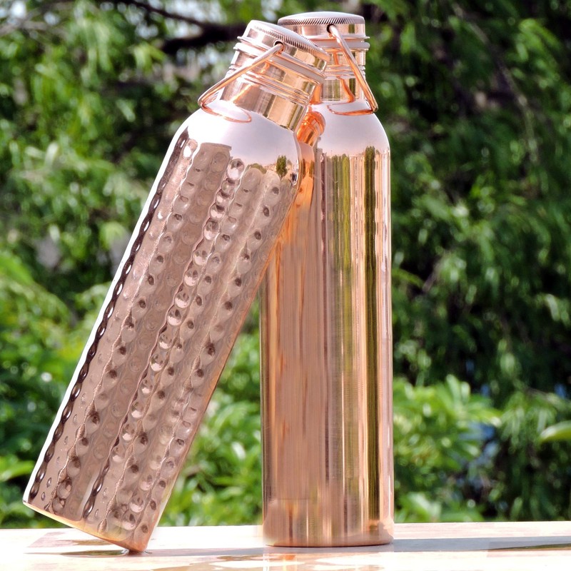HealthGoodsAU - Set of Hammered and Plain Copper Water Bottle