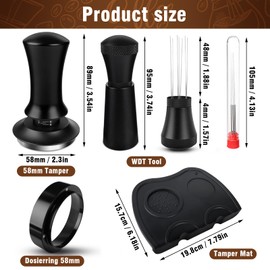 Coffee Tamper 58 mm Set, Upgraded Espresso Tamper Set Including WDT Tool, Dosing Ring 58 mm, Tamper Mat, Pressure-Regulating Tamper Base Ripple Made of Stainless Steel with 30 lbs Contact Pressure for