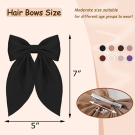 Officentra 8PCS Satin Hair Bows for Women, Cute Ribbon Bow Hair Clips for Girls Silky Bows for Hair, Neutral Colors Hair Accessories Gifts