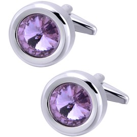 Jonwo Round Diamond Cutting Crystal Men Cufflinks With Gift Case French Cuff Shirt Unisex Cuff Link Buttons for Business Wedding Tuxedo (Purple)