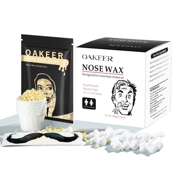 Oakeer Nose Wax Kit 40 Nose Wax Sticks Nose Wax Hair Remover for Men Women Ears Nose Wax Hair Removal with 20 Paper Cups 100g Nose Wax