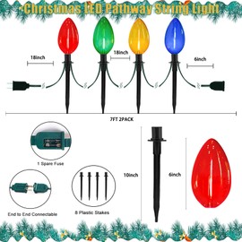 Egcol Jumbo C9 Christmas Pathway Lights Outdoor - 2 Pack Total 14 FT 8 LED C9 Giant Clear Multicolor Christmas Walkway Lights for Lawn Holiday Yard Garden Driveway Xmas Decorations