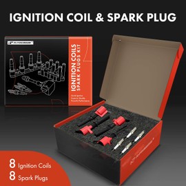 A-Premium (Red) Set of 16 Ignition Coil Pack and Iridium Spark Plugs Compatible with Ford F-150 Explorer Mustang Expedition E-150 E-250 Crown Victoria Econoline & Lincoln Navigator Town Car & Mercury