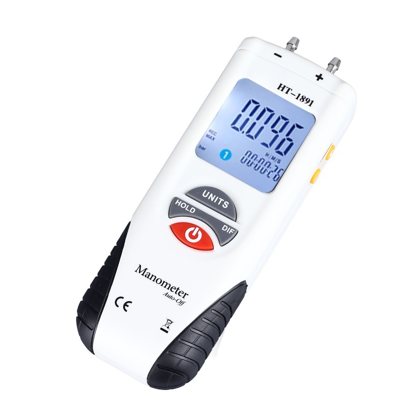 Digital Manometer Backlit Display Differential Dual Port Air and Gas