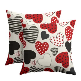 Kawani Valentines Day Pillow Covers 18x18 Inch Black and Red Heart Outdoor Decorative Throw Pillow Covers Set of 2 Valentine's Day Pillowcases Farmhouse Cushion Covers for Couch Sofa Decor